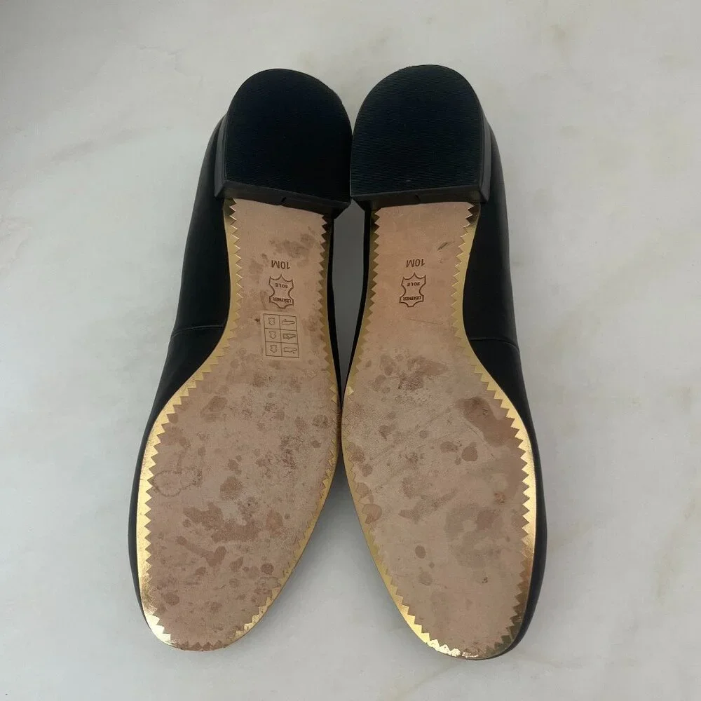 Tory Burch Black Leather Ballet Flats with Gold Logo Medallions